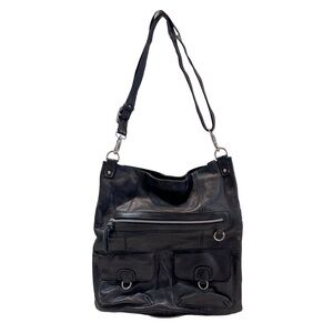 Nino‎ Bossi Black Leather Tote Handbag Multiple Pockets